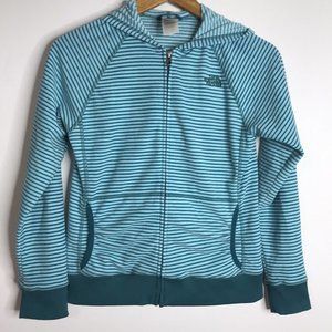 The North Face Blue Striped Girls 14-16 Full Zip Fleece Sweater